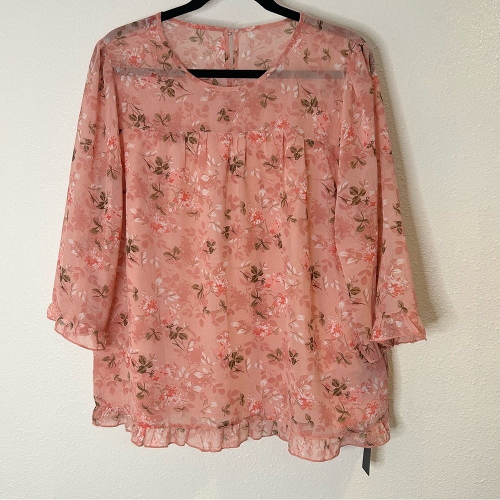Allegra K Pink Floral Blouse Size Large
